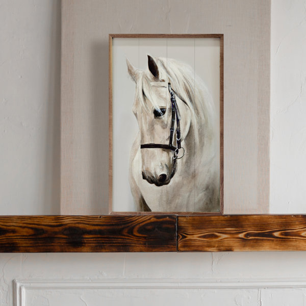 August Grove® White Horse Framed On Wood Graphic Art Wayfair